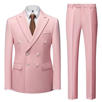 Blazer Pants Boutique Fashion Μονόχρωμο Business Casual Ανδρικό κοστούμι Σετ δύο τεμαχίων Γαμπρός Νυφικό Κοστούμι με διπλό κουμπί