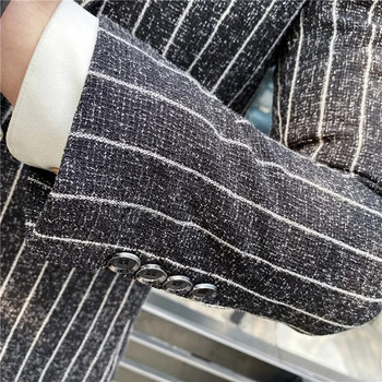 ( Μπουφάν + Γιλέκο + Παντελόνι ) Boutique Fashion Ριγέ Ανδρικό ρετρό επαγγελματικό κοστούμι 3 τεμαχίων σετ γαμπρού Νυφικό