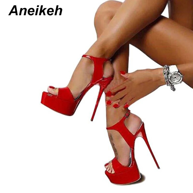 Aneikeh Mărimea pantofilor mari 41 42 43 44 45 46 16CM Sandale cu toc înalt de vară Sexy rochie de petrecere cu vârf deschis Platformă Gladiator Pantofi pentru femei