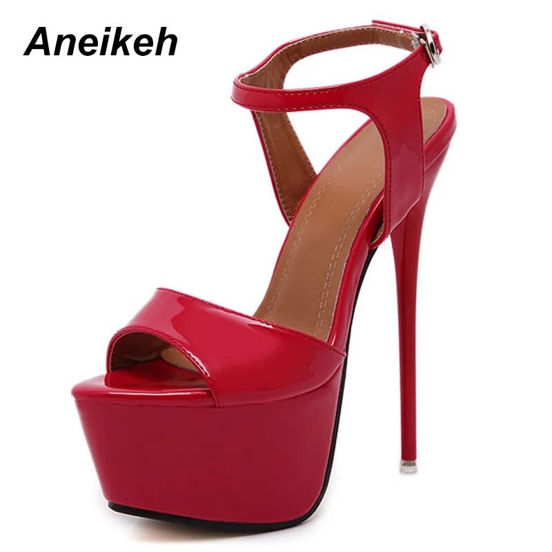 Aneikeh Mărimea pantofilor mari 41 42 43 44 45 46 16CM Sandale cu toc înalt de vară Sexy rochie de petrecere cu vârf deschis Platformă Gladiator Pantofi pentru femei