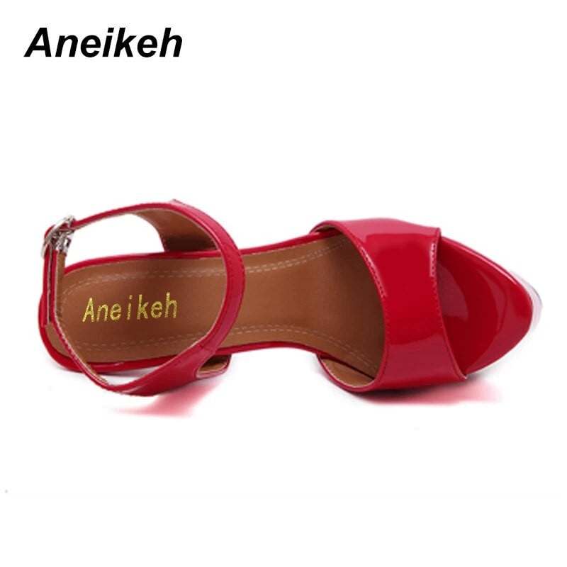 Aneikeh Mărimea pantofilor mari 41 42 43 44 45 46 16CM Sandale cu toc înalt de vară Sexy rochie de petrecere cu vârf deschis Platformă Gladiator Pantofi pentru femei