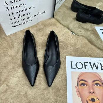 Μυτερά ίσια παπούτσια με χαμηλό τακούνι για γυναίκες 2023 Άνοιξη Νέα μαλακή σόλα, μαύρα, επαγγελματικά παπούτσια εργασίας Commuter Γυναικεία παπούτσια με χαμηλό τακούνι