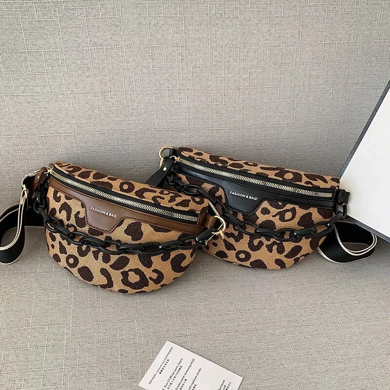 Ženska torba Ležerna torba za odmor Torbe na prsa s leopardovim uzorkom Torbe oko struka s patentnim zatvaračem Marka Half Moon Luksuzna ženska torbica
