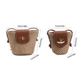 Mini Weave Straw Bag Bucket Bag за дамска чанта за през рамо за пътуване и ваканция Малка чанта през рамо Сладка дамска чанта в сладък стил