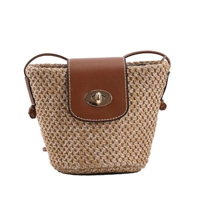 Mini tkana slamnata torba Bucket Bag za žene Putovanje Odmor Plaža Torba za rame Mala torba preko ramena Slatka torbica slatkog stila