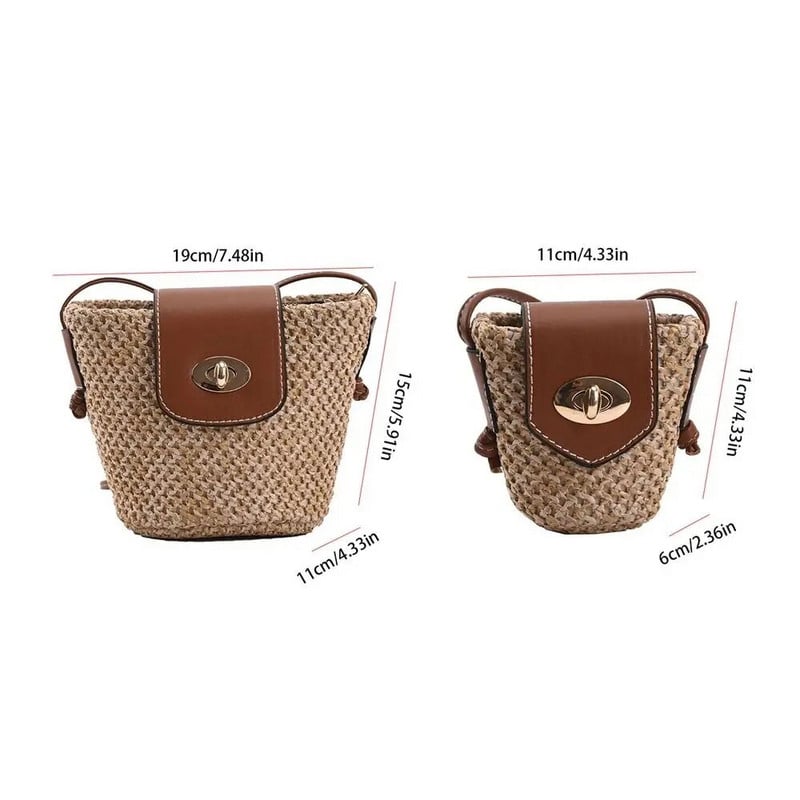 Mini tkana slamnata torba Bucket Bag za žene Putovanje Odmor Plaža Torba za rame Mala torba preko ramena Slatka torbica slatkog stila