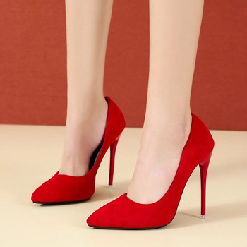 Μεγάλο μέγεθος 35-45 γυναικεία παπούτσια 2021 συνοπτικά φλοκ ψηλοτάκουνα γυναικεία παπούτσια με μυτερή μύτη κλασικά κόκκινα γκρι γυναικεία παπούτσια γάμου γραφείο