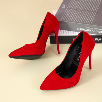 Μεγάλο μέγεθος 35-45 γυναικεία παπούτσια 2021 συνοπτικά φλοκ ψηλοτάκουνα γυναικεία παπούτσια με μυτερή μύτη κλασικά κόκκινα γκρι γυναικεία παπούτσια γάμου γραφείο