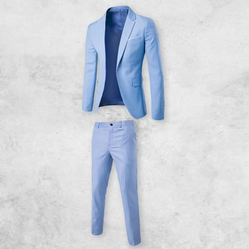 1 σετ Κομψό ανδρικό κοστούμι Άνετο επίσημο κοστούμι μακρυμάνικο παντελόνι σακάκι πέτο με λεπτή εφαρμογή Skin-Touch