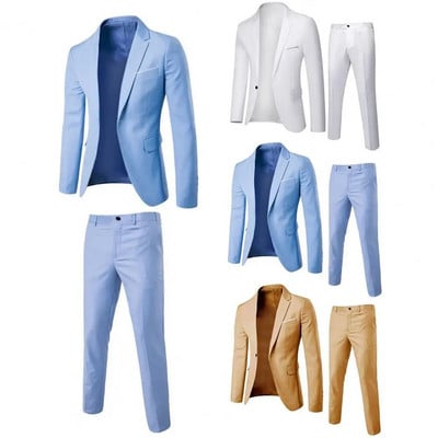 1 Set Stylish Men Suit Cozy Formal Suit Long Sleeve Slim Fit Lapel Blazer Pants  Skin-Touch