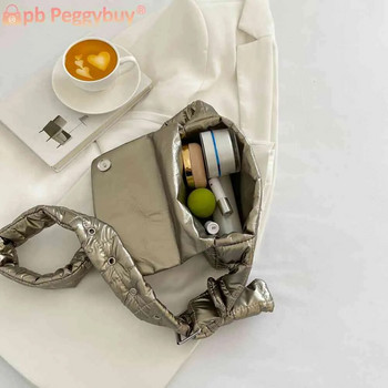 Τσάντα με καπιτονέ βαμβακερή επένδυση Fashion Check Τσάντα commute Casual πόρπη Nylon flap Φθινοπωρινό Χειμώνα απαλό μονόχρωμο για ταξίδια αγορών