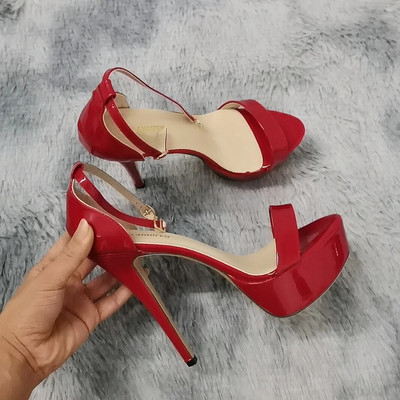 Ženske sandale Seksi otvorene prste 14cm Supper Flash Visoke potpetice Lakirana kožna platforma za noćni klub Party Crvene vjenčane cipele Velika veličina