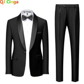 Crni muškarci Mariage odijela s ovratnikom u boji, sako, hlače, muški poslovni ležerni sakoi za vjenčanje, kaput, hlače, komplet od 2 komada S-6XL