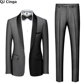 Черни мъже Mariage Color Block Collar Suits Яке Панталони Мъжки бизнес ежедневни сватбени блейзъри Палто Панталони Комплект от 2 части S-6XL
