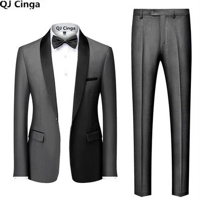 Crni muškarci Mariage odijela s ovratnikom u boji, sako, hlače, muški poslovni ležerni sakoi za vjenčanje, kaput, hlače, komplet od 2 komada S-6XL