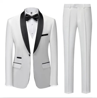 Crni muškarci Mariage odijela s ovratnikom u boji, sako, hlače, muški poslovni ležerni sakoi za vjenčanje, kaput, hlače, komplet od 2 komada S-6XL