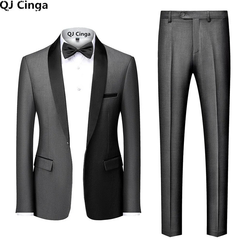 Crni muškarci Mariage odijela s ovratnikom u boji, sako, hlače, muški poslovni ležerni sakoi za vjenčanje, kaput, hlače, komplet od 2 komada S-6XL