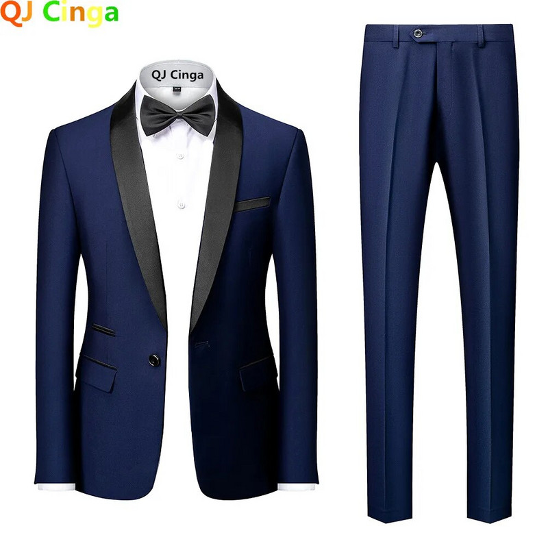 Crni muškarci Mariage odijela s ovratnikom u boji, sako, hlače, muški poslovni ležerni sakoi za vjenčanje, kaput, hlače, komplet od 2 komada S-6XL