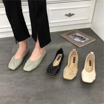 2023 Нови пролетни плоски обувки Дамски плисирани плитки балетни обувки с квадратни пръсти Ежедневни мокасини Меки дамски обувки тип балерина