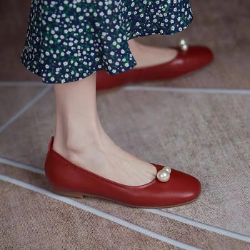 Ιαπωνικά παπούτσια με στρογγυλά δάχτυλα από μαλακά δερμάτινα ίσια παπούτσια Γυναικεία δερμάτινα γλυκά και άνετες μαλακές σόλες Γυναικεία παπούτσια μπαλέτου