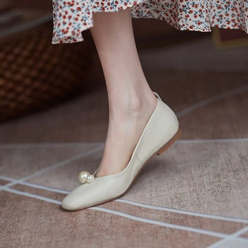 Ιαπωνικά παπούτσια με στρογγυλά δάχτυλα από μαλακά δερμάτινα ίσια παπούτσια Γυναικεία δερμάτινα γλυκά και άνετες μαλακές σόλες Γυναικεία παπούτσια μπαλέτου