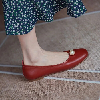 Японски меки кожени обувки с кръгли пръсти Дамски кожени сладки и удобни меки подметки Дамски балетни обувки