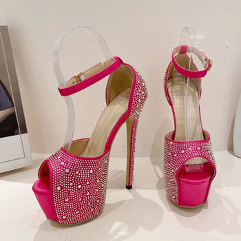 Liyke Лятна мода Crystal Rhinestone Копринени сандали на платформа за жени Секси Peep Toe Stripper Heels Сватбени банкетни обувки Помпи