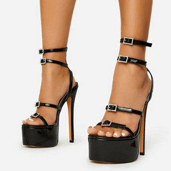 Liyke Runway Style Секси високи токчета Сандали на платформа за жени Модни отворени пръсти Кристална катарама Stiletto Сватбени обувки за стриптийз