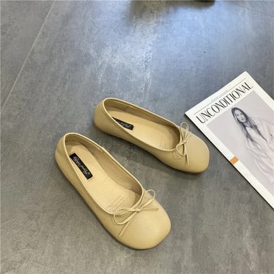 Moteriški plokšti batai Pavasariniai nauji kvadratiniai pirštai, sekli lankai, universalūs vienviečiai batai