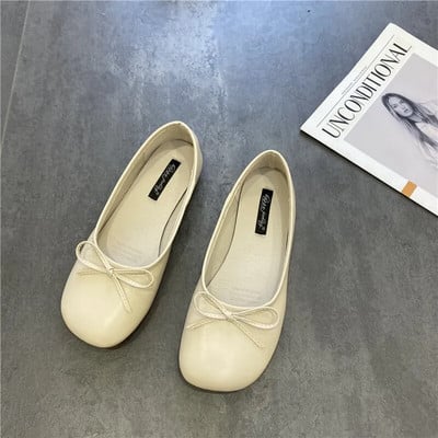 Moteriški plokšti batai Pavasariniai nauji kvadratiniai pirštai, sekli lankai, universalūs vienviečiai batai