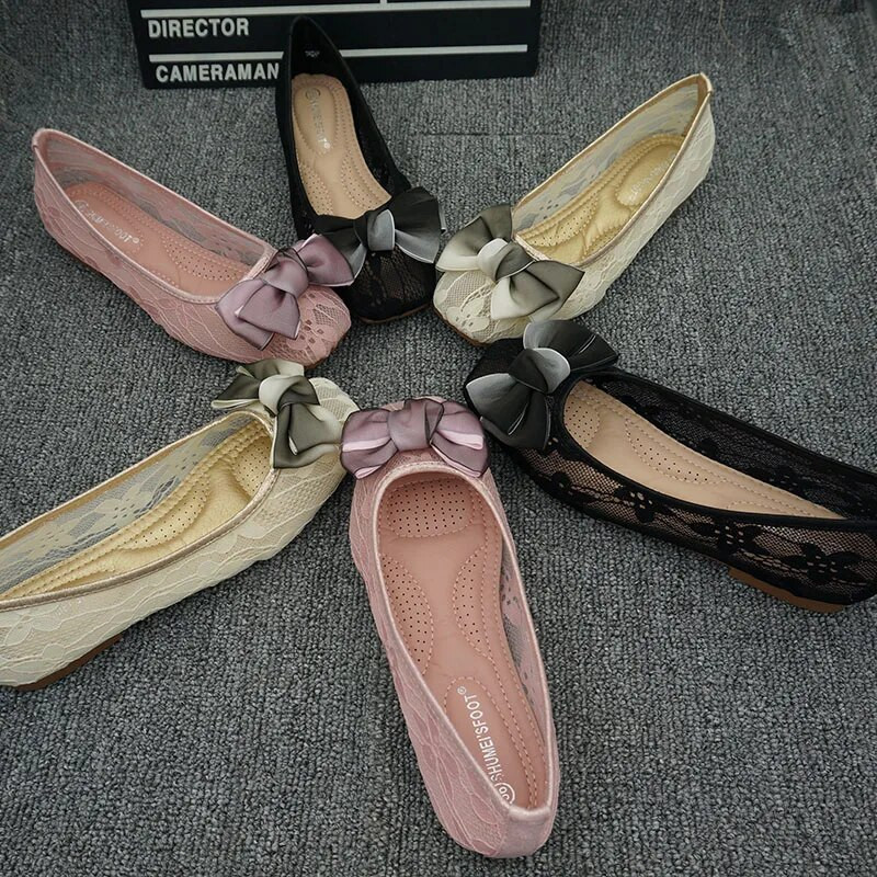 Sweet Butterfly-knot Ženske cipele Korejska verzija proljeće/ljeto Nove balerinke Plitke ženske prozračne mrežaste cipele Lolita cipele