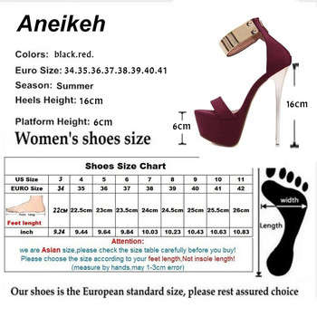 Aneikeh Сандали с каишка на токчета Платформа Парти обувки за жени Сватбени помпи 16 см високи токчета Гладиаторски сандали с пайети Черни