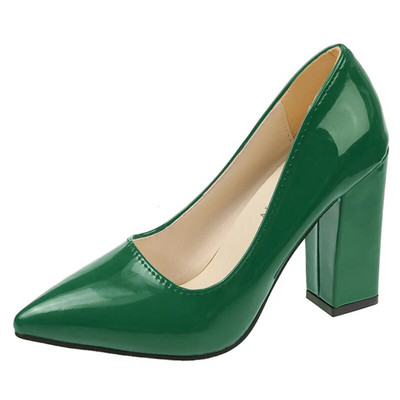 10 cm magas sarkú színes pumpák Női cipő hegyes orrú divatpiros 3,9 hüvelykes vaskos sarkú lakkbőr női nagyméretű 49 50