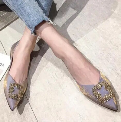 Satenske gradijentne boje sa šiljatim prstima Ravne cipele Ženske nove proljeće/jesen Vjenčane cipele za djeveruše s vještačkim dijamantima Ženske cipele