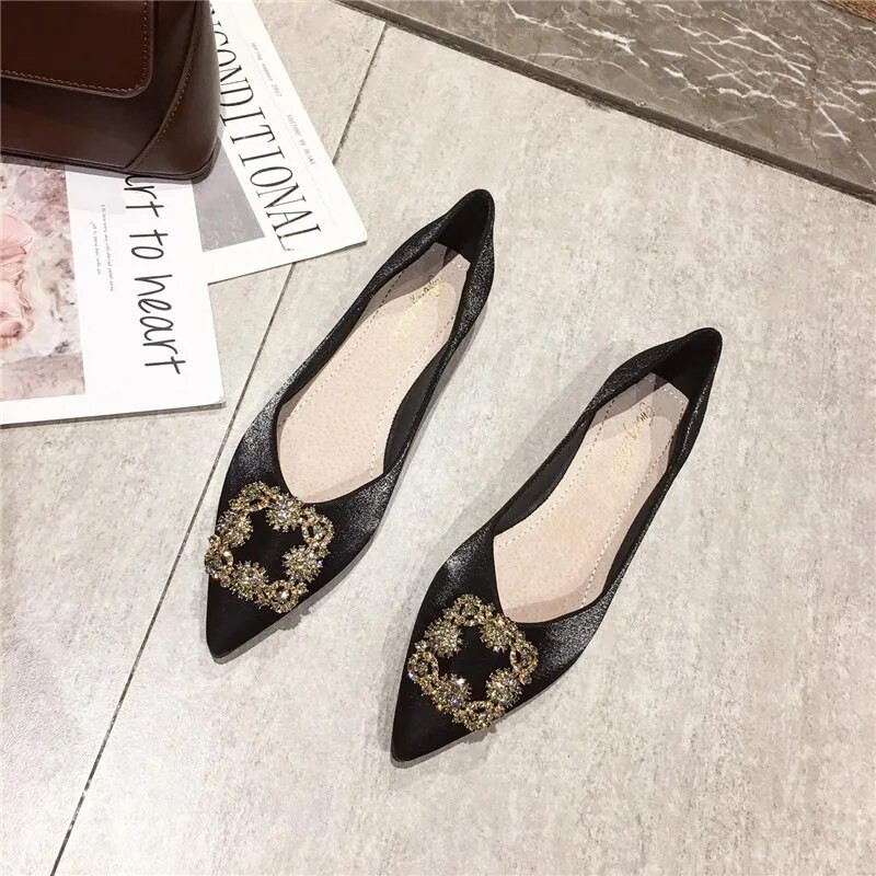 Satenske gradijentne boje sa šiljatim prstima Ravne cipele Ženske nove proljeće/jesen Vjenčane cipele za djeveruše s vještačkim dijamantima Ženske cipele