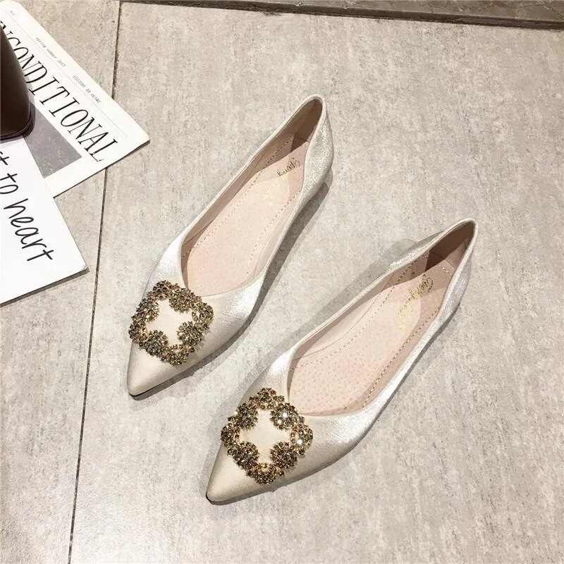 Satenske gradijentne boje sa šiljatim prstima Ravne cipele Ženske nove proljeće/jesen Vjenčane cipele za djeveruše s vještačkim dijamantima Ženske cipele