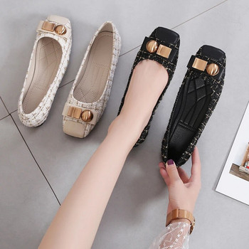 Обувки с равни пръсти с квадратни пръсти Дамски мокасини с приплъзване Удобни балетни дамски обувки с равни обувки Размер на обувките с метални копчета 35-44 Zapatillas Mujer