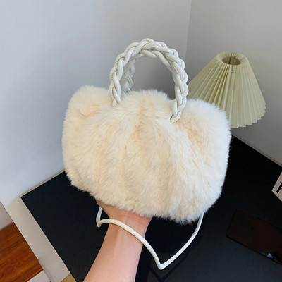 Ženska elegantna torba na rame Jednobojna pahuljasta messenger torbica s tkanom ručkom Preko ramena torbice Prijenosna mala torba za djevojke