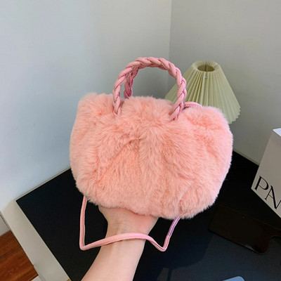 Ženska elegantna torba na rame Jednobojna pahuljasta messenger torbica s tkanom ručkom Preko ramena torbice Prijenosna mala torba za djevojke