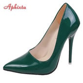 Aphixta Four Seasons Zelene super visoke stiletto pete od 12 cm Ženske salonke Modne lakirane uredske cipele sa šiljatim prstima Plus 45