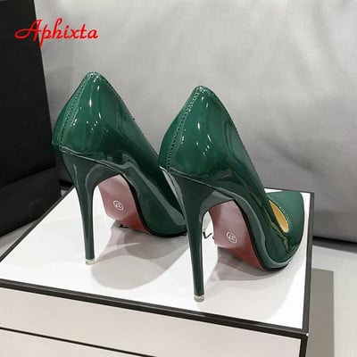 Aphixta Four Seasons Zelene super visoke stiletto pete od 12 cm Ženske salonke Modne lakirane uredske cipele sa šiljatim prstima Plus 45