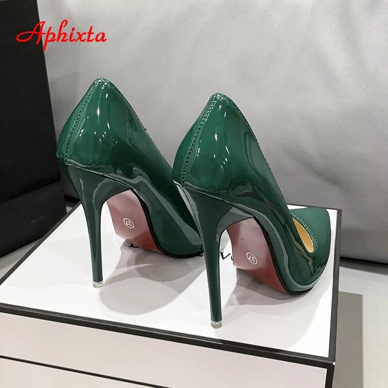 Aphixta Four Seasons Zelene super visoke stiletto pete od 12 cm Ženske salonke Modne lakirane uredske cipele sa šiljatim prstima Plus 45