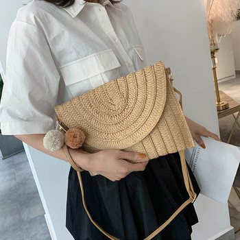 2022 Дамска модна чанта за момичета през рамо Елегантна сламена чанта Клатч Лятна плажна чанта през рамо