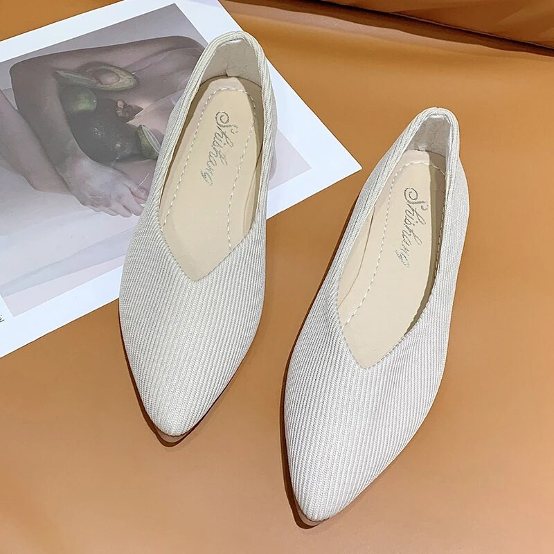 Modne balerinke od prozračne rastezljive tkanine za 2023. Ženske mrežaste ležerne mekane gumene potplate sa šiljatim prstima Slip on Loafers Cipele za čamac