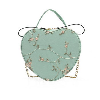 Дамски сладки дантелени кръгли дамски чанти от сърце, дамски чанти през рамо от PU кожа, малки чанти за рамо с верижка от свежи цветя