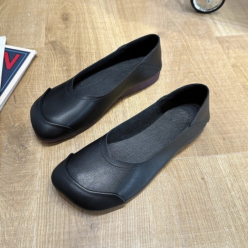 Bőr lapos női, kézzel készített bőr cipők Rugalmas őszi alkalmi női lapos luxuscipők női