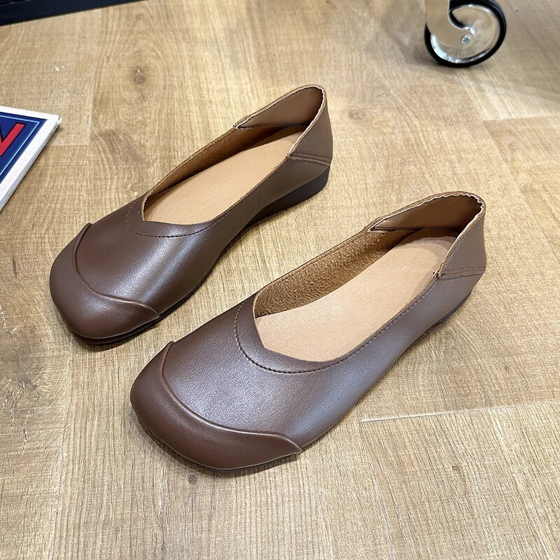 Bőr lapos női, kézzel készített bőr cipők Rugalmas őszi alkalmi női lapos luxuscipők női