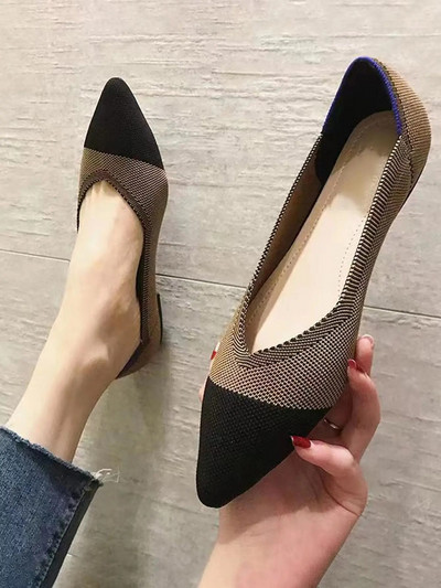 Tavaszi és őszi lapos cipő divat szabadidő Női lapos cipő hegyes kötés elasztikus kényelmes butikcipő