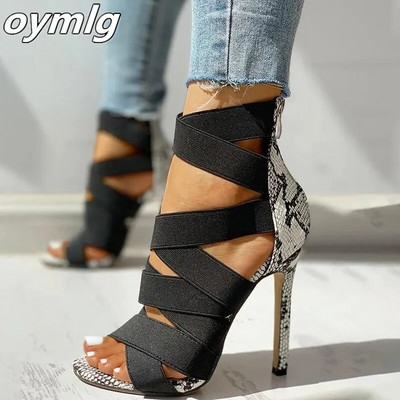 Дамски сандали с високи токчета Гладиаторски сандали с каишка през глезена 2020 летни дамски парти помпи Обувки Sandalia Feminina голям размер