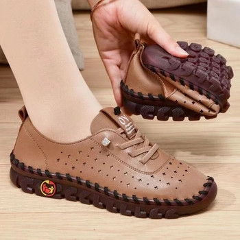 Νέα ανοιξιάτικα πάνινα παπούτσια Γυναικεία Παπούτσια Loafers Casual Lace Up Δερμάτινα ίσια slip-on Mom slip σε μπαλαρίνες για γυναίκες